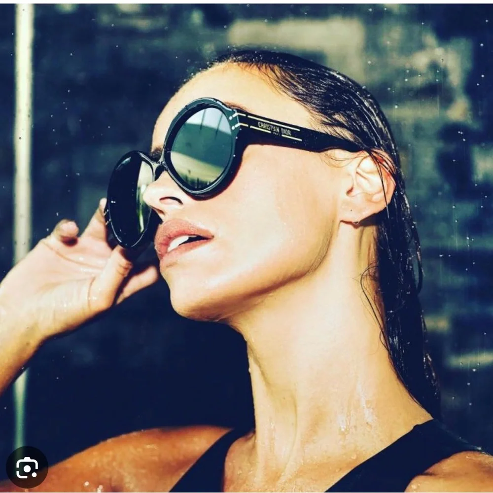 Dior Black Round Women's Sunglasses with Gold Accents